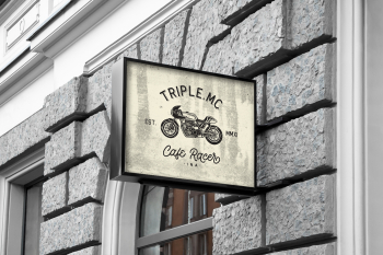 Free Square Sign on Building Mockup