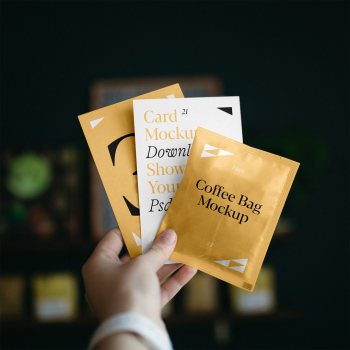Cards with Coffee Bag Mockup