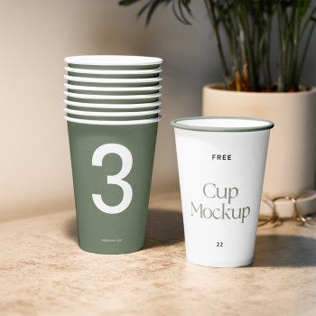 Paper Cups on Table Mockup