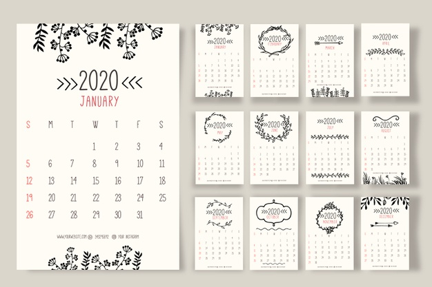 Free: Hand Drawn Floral Calendar 2020 Template Free Vector - Nohat.cc