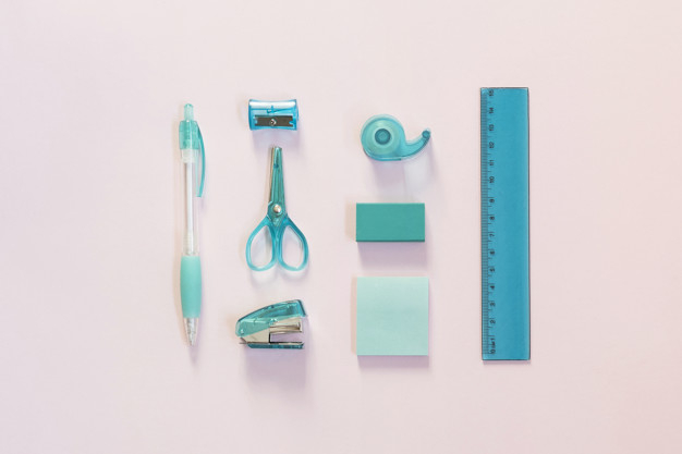 Free: Blue school supplies on light pink surface Free Photo - nohat.cc