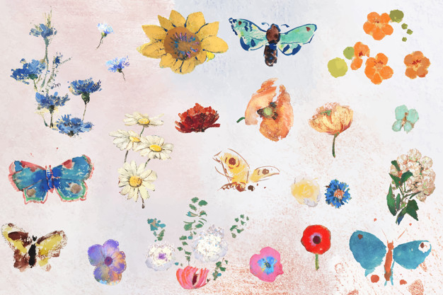 finger painting,acrylic paint,oil paint,painted,bloom,acrylic,set,collection,bug,drawn,flora,butterflies,insect,canvas,blossom,botanical,classic,decorative,painting,finger,oil,pastel,natural,plant,yellow,tropical,colorful,spring,hand drawn,retro,paint,butterfly,pink,nature,green,summer,hand,floral,vintage,watercolor,flower