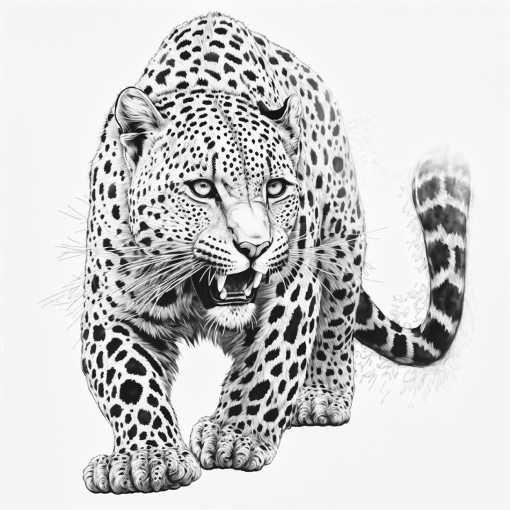 Free: Leopard portrait drawing, black and white generated by  