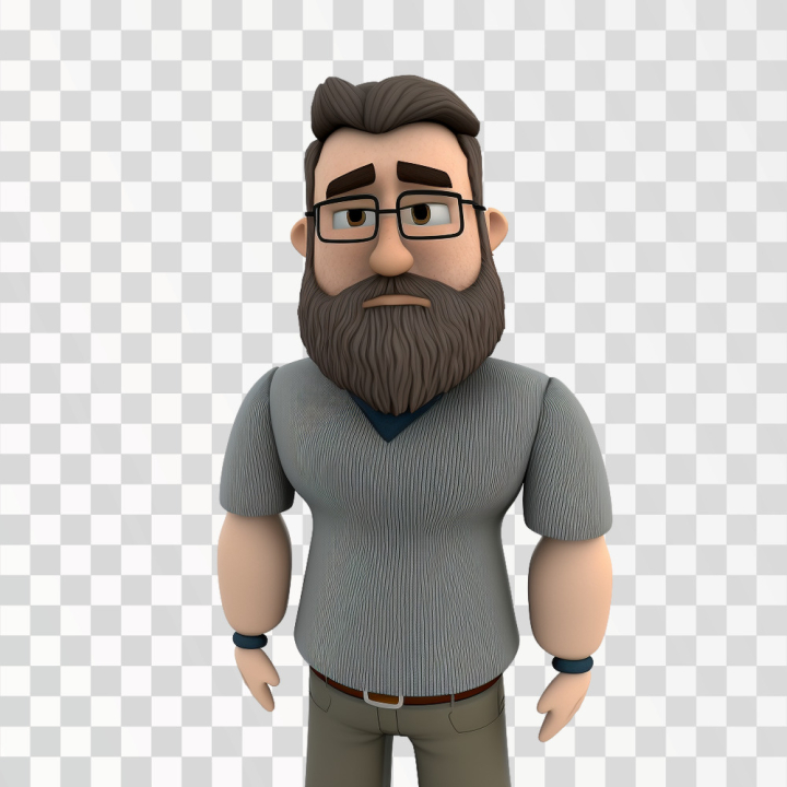 Free: 3D avatar of a bearded man in casual clothes, PNG transparent  background 