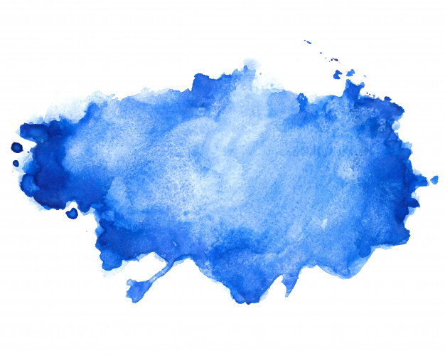 Blue watercolour or ink stain with water color paint blot Stock