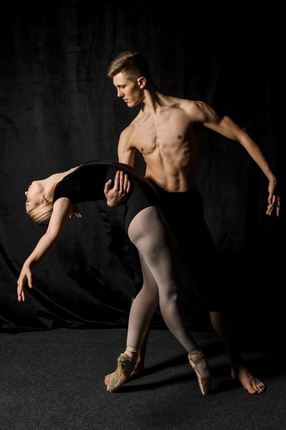 Classic ballet dancers couple in elegant pose flat
