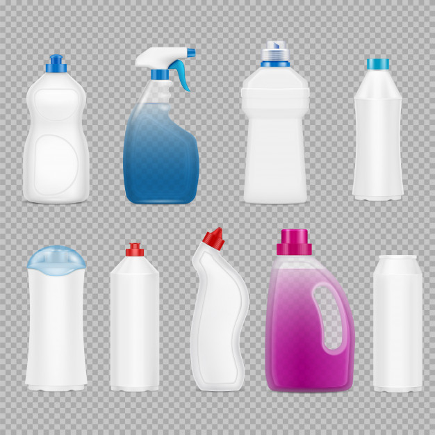 Transparent bottles. Realistic plastic containers for liquid