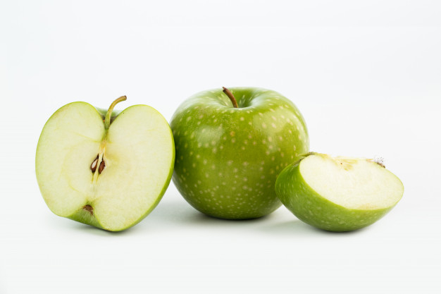 Green juicy organic Granny Smith Apples. Raw fruit background