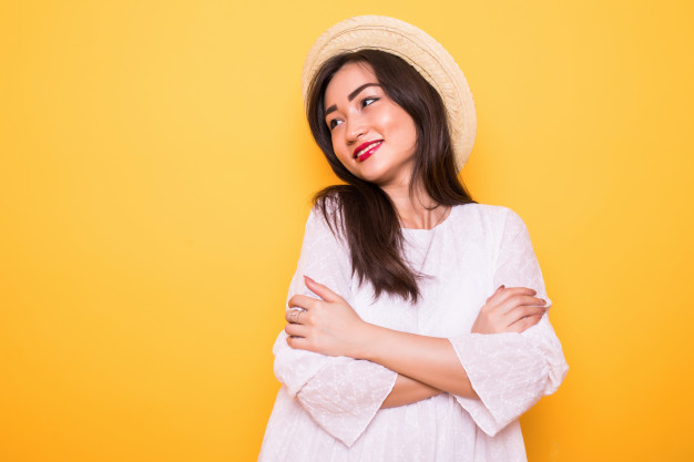 Young Hispanic Woman in Sun Hat at Beach Stock Image - Image of