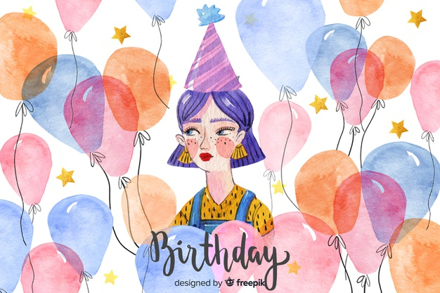 party hats,laughter,aging,hats,enjoy,joy,artistic,festive,happiness,lettering,fun,person,balloon,colorful,stars,happy,celebration,anniversary,design,party,happy birthday,birthday,watercolor,background