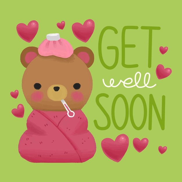 Free Vector  Get well soon quote and bear with hot chocolate