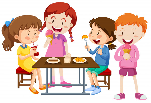 kids eating at school cartoon