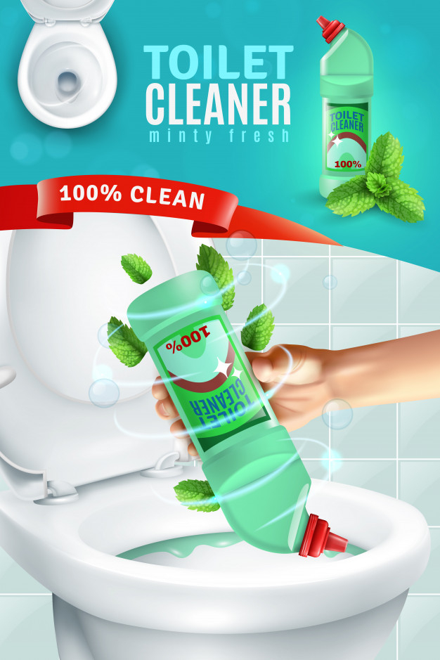 Bathroom cleaners ad poster, spray bottle mockup with liquid soap detergent  for bathroom sink and toilet with bubbles. 3d Vector illustration Stock  Vector