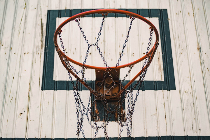 backboard,basketball,basketball basket,basketball hoop,basketball ring,board,chain,close-up,equipment,low angle shot,sport