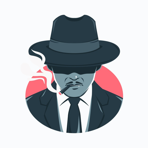 mafia man,noir,mysterious,mafia,agent,vapor,spy,gangster,crime,male,smoking,hat,avatar,smoke,retro,cartoon,character,man