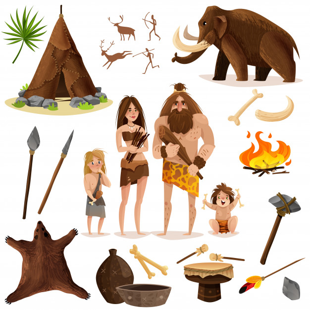 neanderthal,primeval,pelt,neolithic,archaic,masculinity,cavemen,prey,savage,tusk,predator,jurassic,mammoth,primitive,prehistoric,caveman,survival,strength,set,hut,ancient,age,weapon,collection,object,cave,hunting,torch,hammer,skin,decorative,stone,beard,graphic,icons,fire,animal,cartoon,family,design