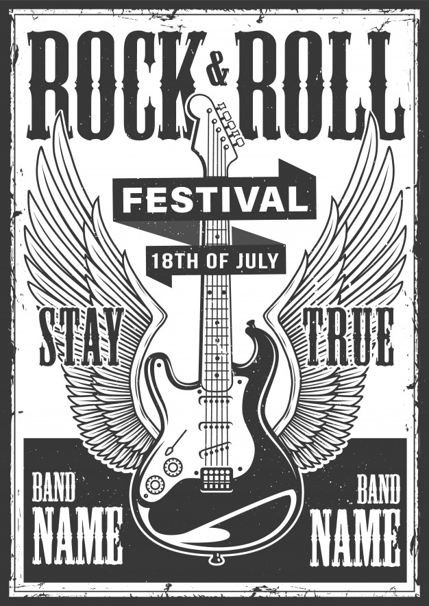 Retro Vintage Rock and Roll Music Festival Poster Sign Stock Vector