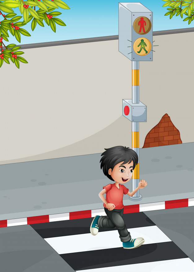 Free: A boy running while crossing the street Free Vector 