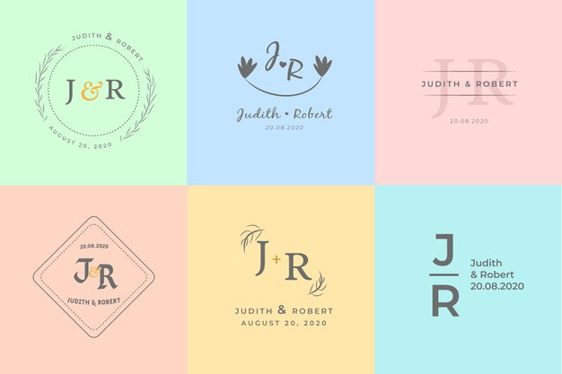 Free Vector  Minimalist wedding monograms in pastel colors