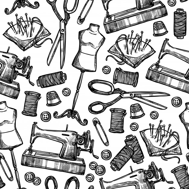 Premium Vector  Pins black and white seamless pattern sewing accessories  and tools vector print