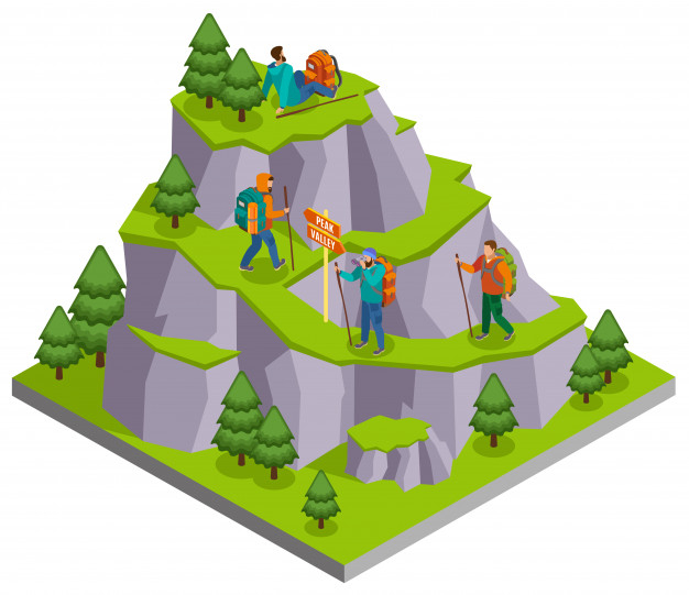 Free: Hiking isometric composition with wild mountain panoramic image with  walking paths and human characters of campers Free Vector 