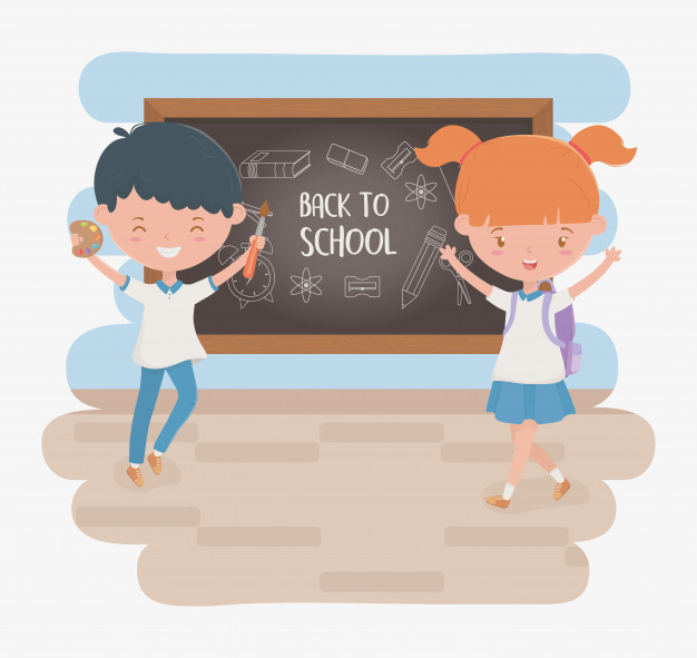 School chalkboard with different education stuff Vector Image