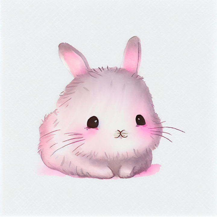 cute,cartoon,adorable,baby,pink,bunny,animals,animal,fluffy tail,pusheen style,watercolor,illustration,ai generated,midjourney,kid,drawn,drawing
