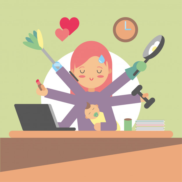 Free: Busy woman doing a lot of things Free Vector 