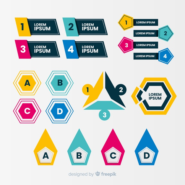 bullet points,numbering,indicator,set,collection,points,up,pointer,marker,bullet,graphics,flat design,elements,hexagon,flat,colorful,number,shapes,geometric,design,arrow,business,infographic
