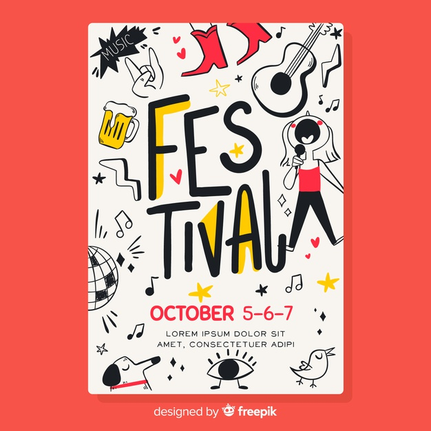 Poster de festival de música dibujado a mano, Vector Gratis