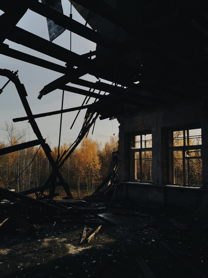abandoned,abandoned building,broken,building,daylight,decay,decaying,decomposition,demolition,dirty,house,indoors,old building,silhouette,trees,wall,window,wood,wooden