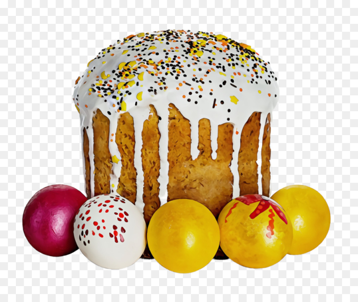 watercolor,paint,wet ink,kulich,food,baking cup,dessert,yellow,baked goods,cuisine,cake,paska,icing,png