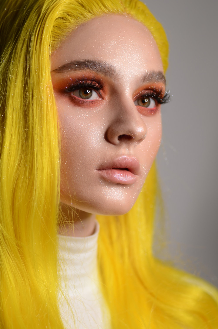 Free: Portrait Photo of Woman with Yellow Hair and Glitter on Her Face ...