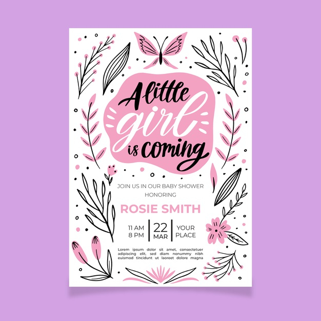 ready to print,reveal,ready,gender,newborn,shower,announcement,print,celebrate,invite,celebration,leaves,butterfly,baby shower,girl,template,party,baby,invitation