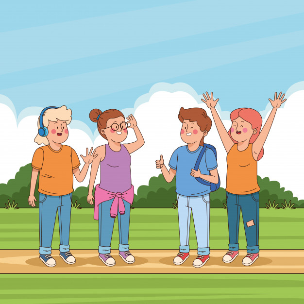 Free: Teenagers friends in the park cartoons Free Vector 