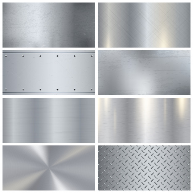Silver metal texture of brushed stainless steel plate with the reflection  of light. Stock Photo