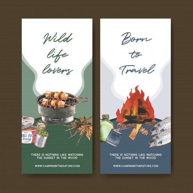 canned,firewood,bonfire,stove,sketches,illustrations,drawn,field,grill,bbq,painting,camping,booklet,forest,hand drawn,fish,nature,hand,food,watercolor,flyer