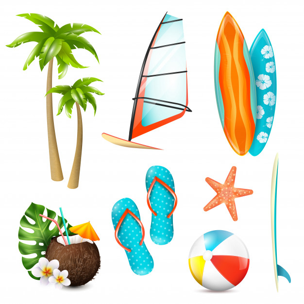 Free Summer surf vacation items set Free Vector nohat.cc