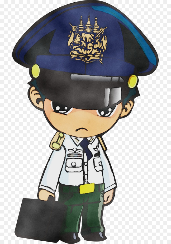 watercolor,paint,wet ink, cartoon, police officer,uniform,military officer,cap,png