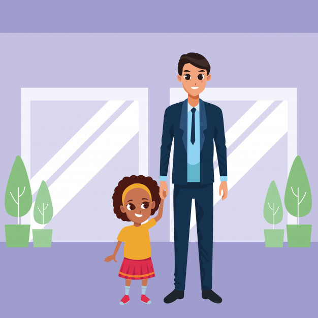 Free: Single father with little daughter cartoon Free Vector 