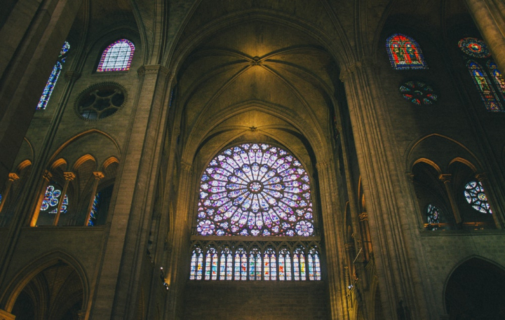 arch,architecture,art,building,cathedral,ceiling,chapel,christian,christianity,church,design,dome,indoors,inside,interior,low angle shot,notre dame,pattern,religion,religious,stained glass,travel,windows