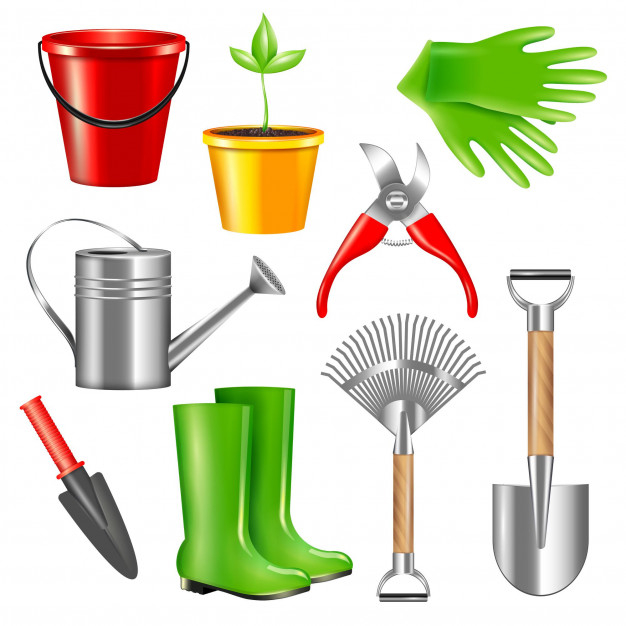 Free: Realistic gardening tool set with isolated pieces of garden gear .