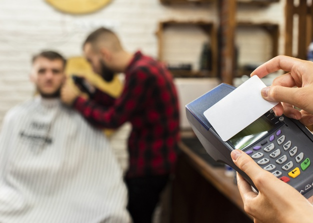 barbering,card payment,blurry,mock,horizontal,close,credit,up,lifestyle,professional,care,customer service,barber shop,payment,hair salon,customer,salon,service,modern,job,beauty salon,barber,shop,beauty,hair,card,mockup,background