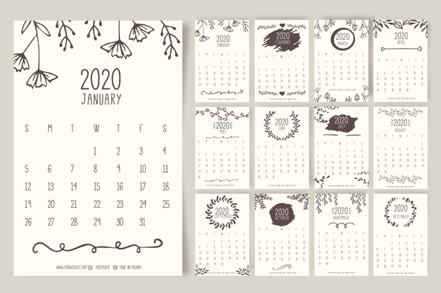 Free: Hand drawn floral calendar 2020 template Free Vector - nohat.cc