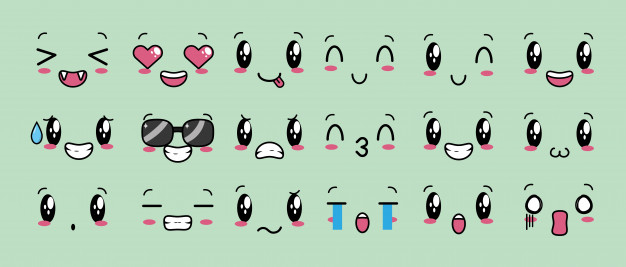 Kawaii cute face expression eyes and mouth scared Vector Image