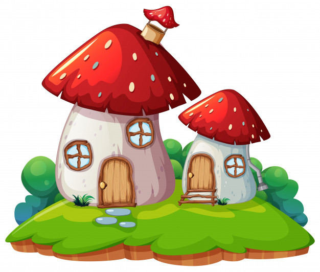 isolated,scene,mushroom,fun,window,plant,door,grass,cute,home,red,cartoon,green