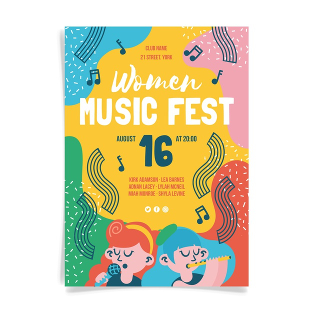 ready to print,illustrated,ready,fest,style,festive,print,fun,illustration,women,festival,template,design,cover,music,poster