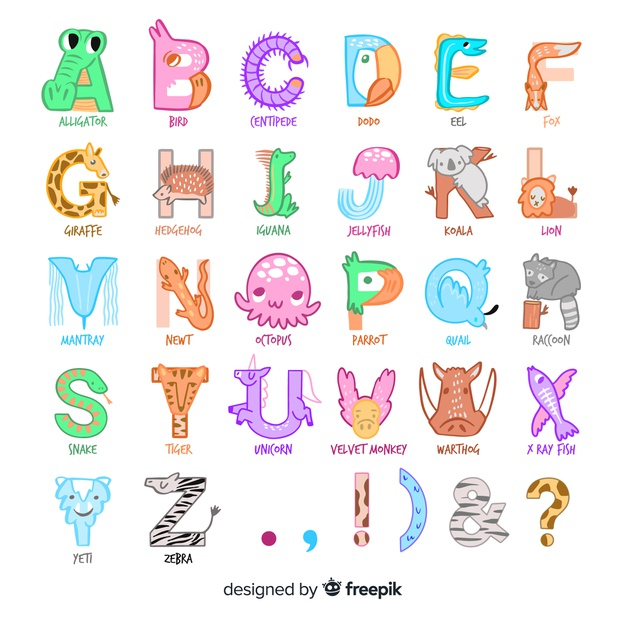 Free: Illustration drawing style with animal alphabet Free Vector 