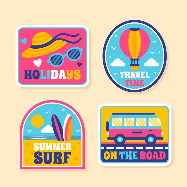 Free: Travel/holidays sticker collection in 70s style Free Vector 