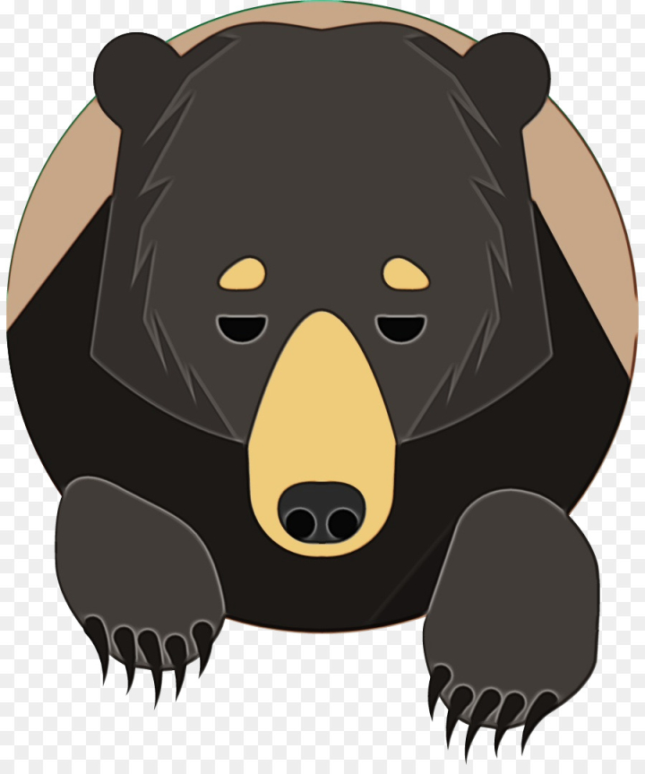 watercolor,paint,wet ink,bear,brown bear, cartoon,american black bear,sun bear,grizzly bear,snout,terrestrial animal,png